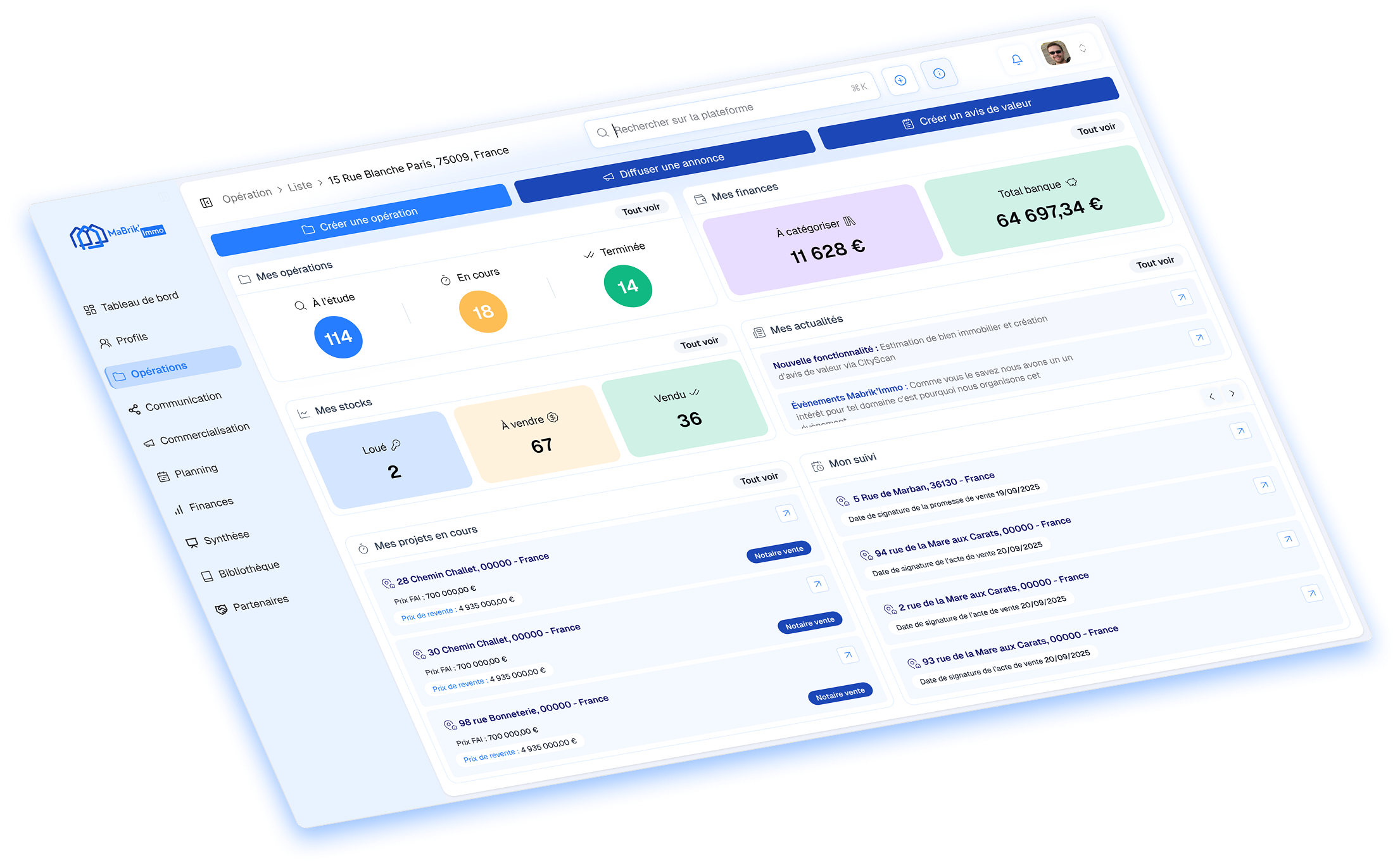 Interface utilisateur d'application de gestion